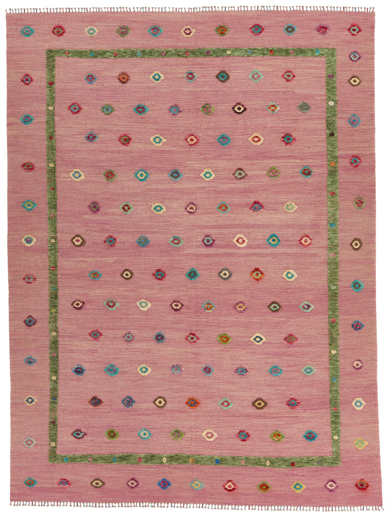 9x12 Pink and Green Turkish Tribal Rug