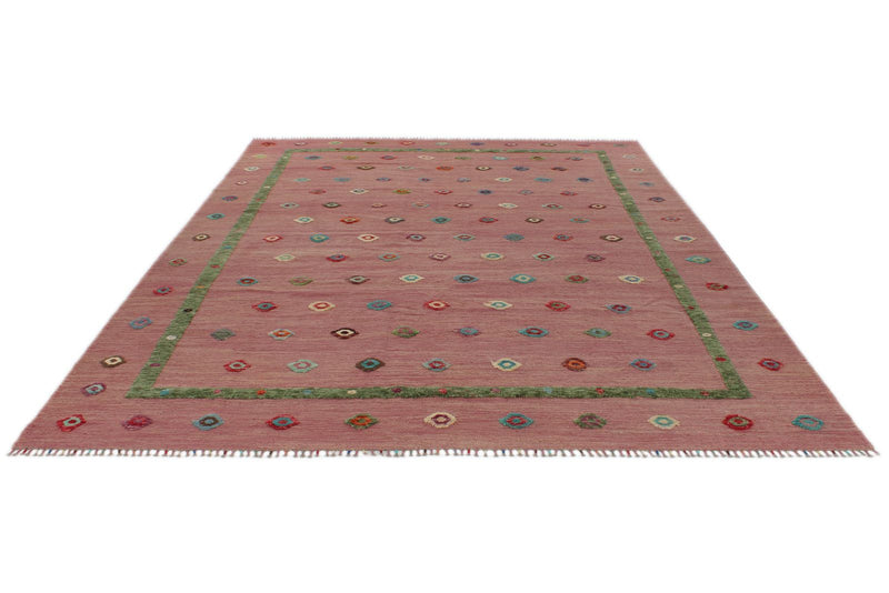 9x12 Pink and Green Turkish Tribal Rug