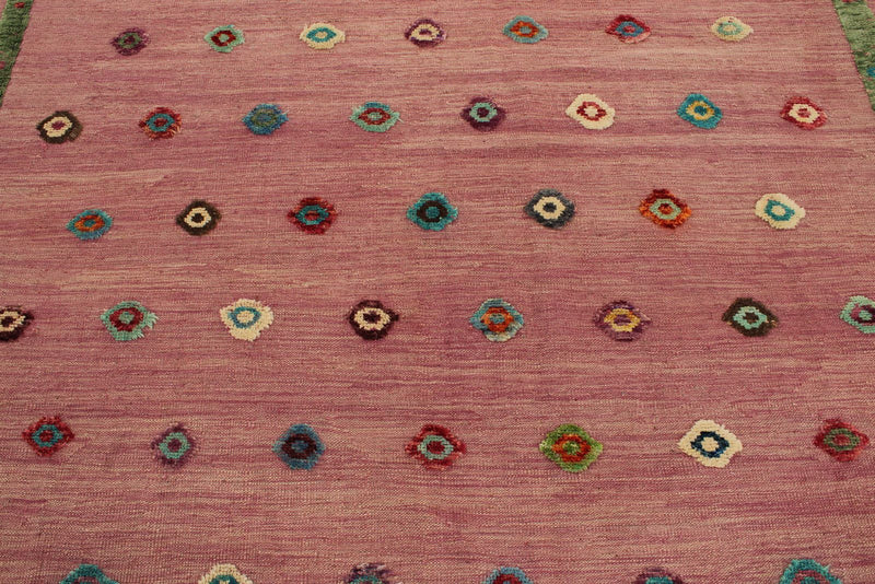 9x12 Pink and Green Turkish Tribal Rug