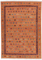 8x12 Orange and Multicolor Turkish Tribal Rug