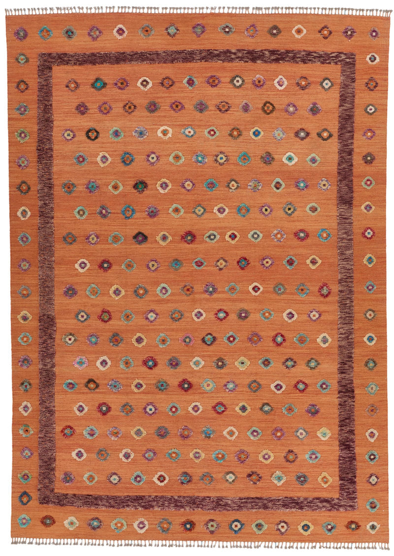 8x12 Orange and Multicolor Turkish Tribal Rug