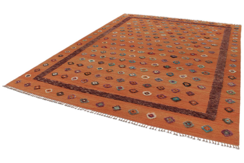 8x12 Orange and Multicolor Turkish Tribal Rug