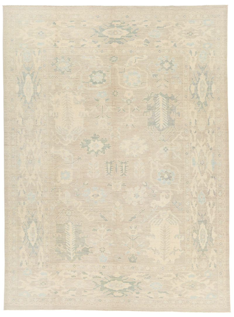 9x12 Ivory and Ivory Turkish Oushak Rug