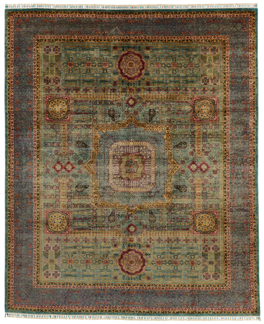 8x10 Green and Purple Turkish Tribal Rug