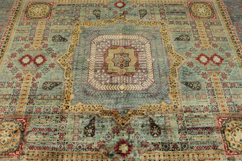 8x10 Green and Purple Turkish Tribal Rug