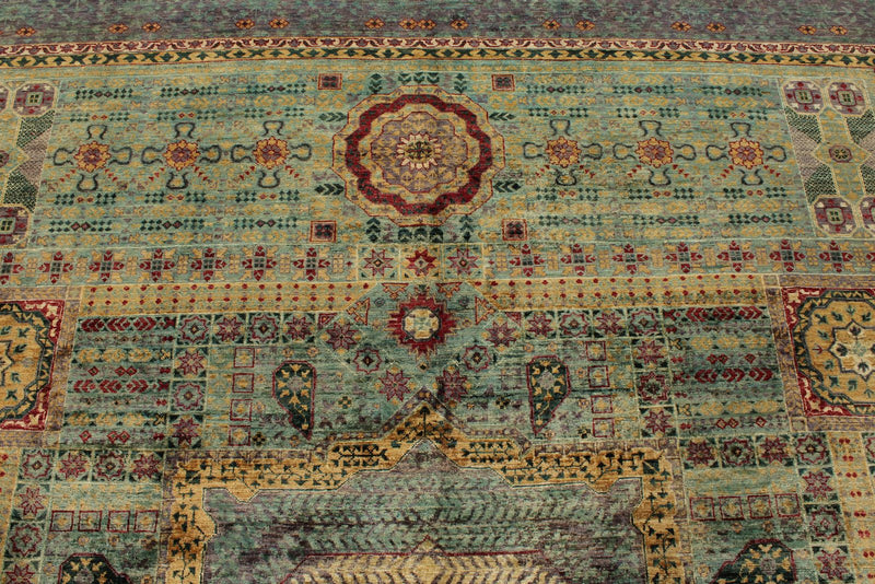 8x10 Green and Purple Turkish Tribal Rug