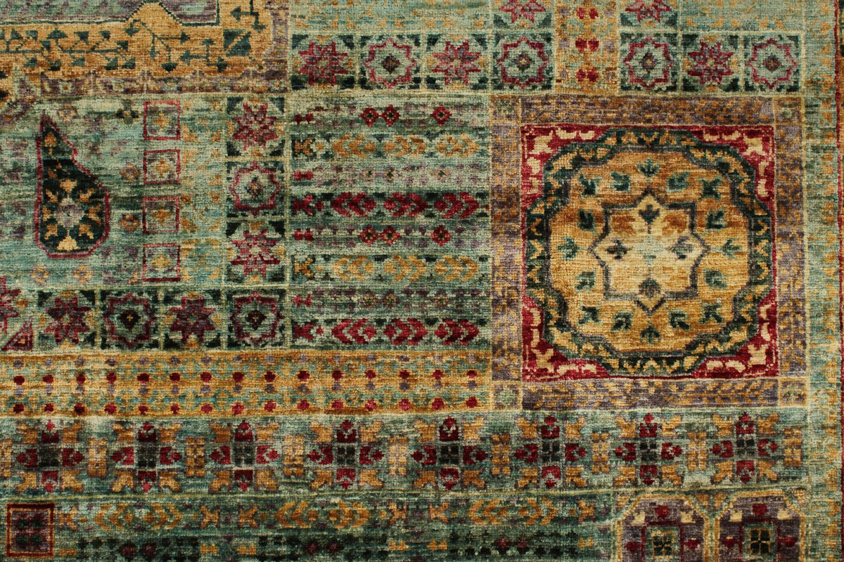 8x10 Green and Purple Turkish Tribal Rug