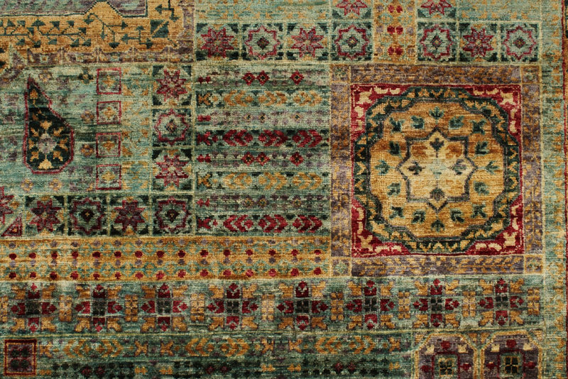 8x10 Green and Purple Turkish Tribal Rug