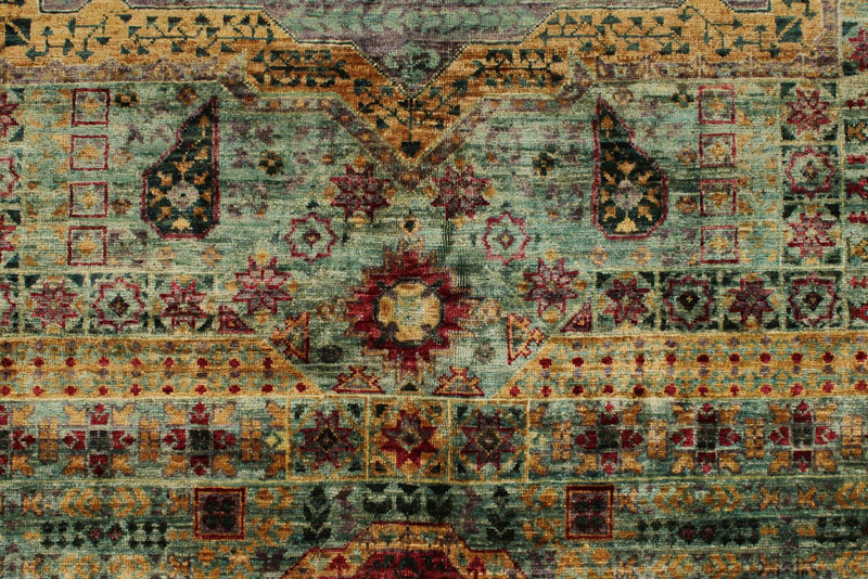 8x10 Green and Purple Turkish Tribal Rug