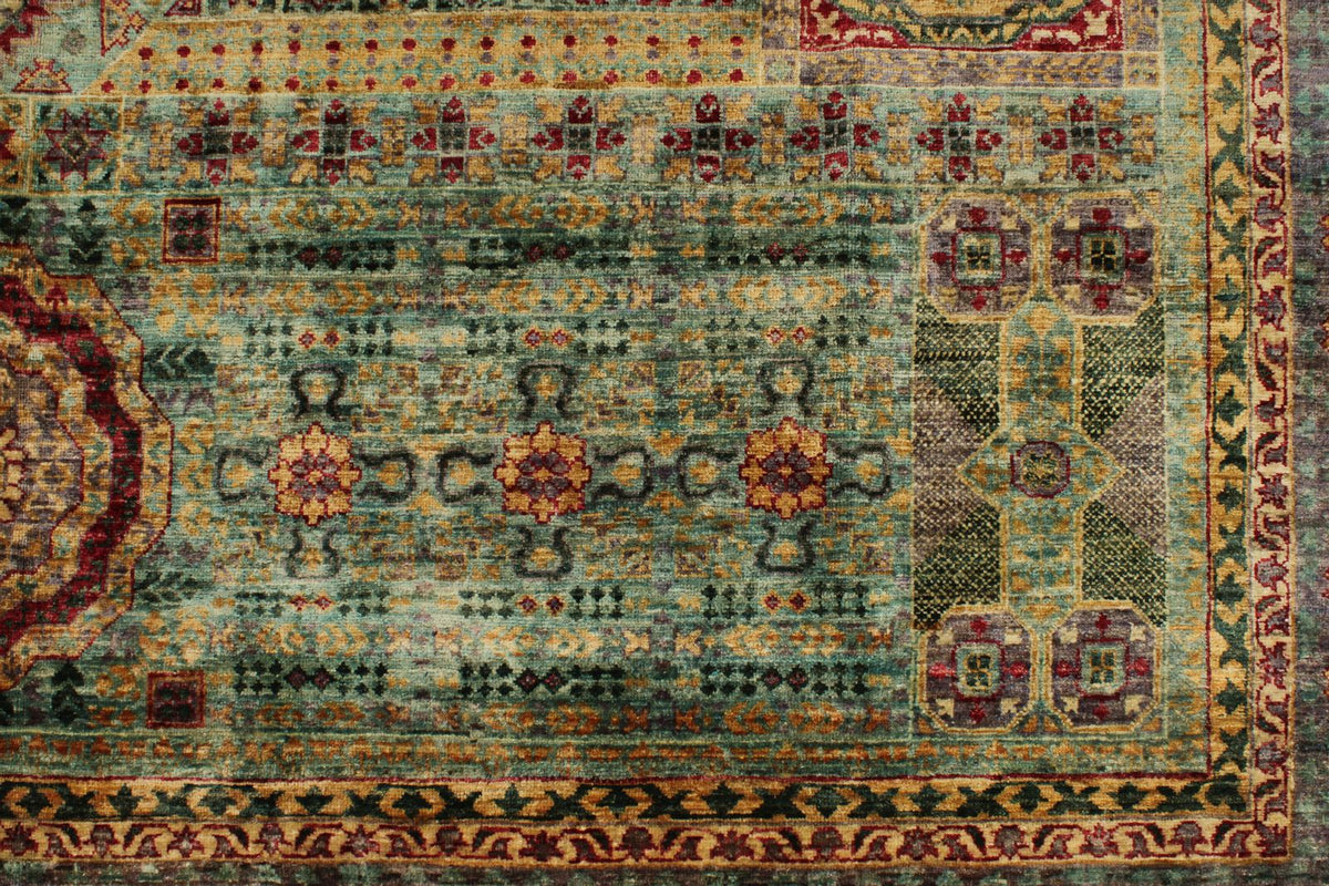 8x10 Green and Purple Turkish Tribal Rug