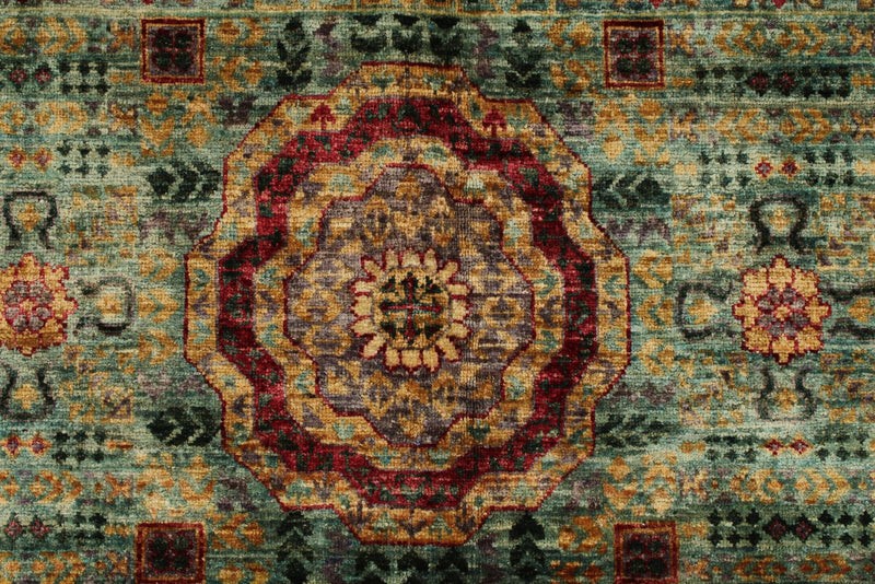 8x10 Green and Purple Turkish Tribal Rug