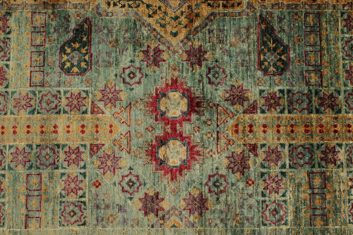8x10 Green and Purple Turkish Tribal Rug