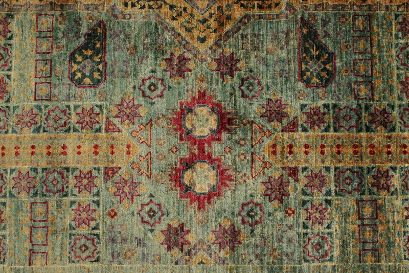 8x10 Green and Purple Turkish Tribal Rug