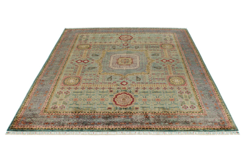 8x10 Green and Purple Turkish Tribal Rug