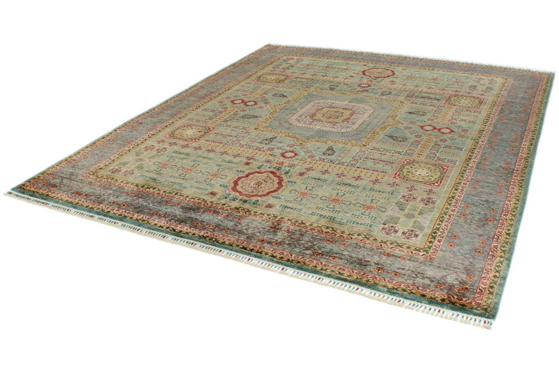 8x10 Green and Purple Turkish Tribal Rug