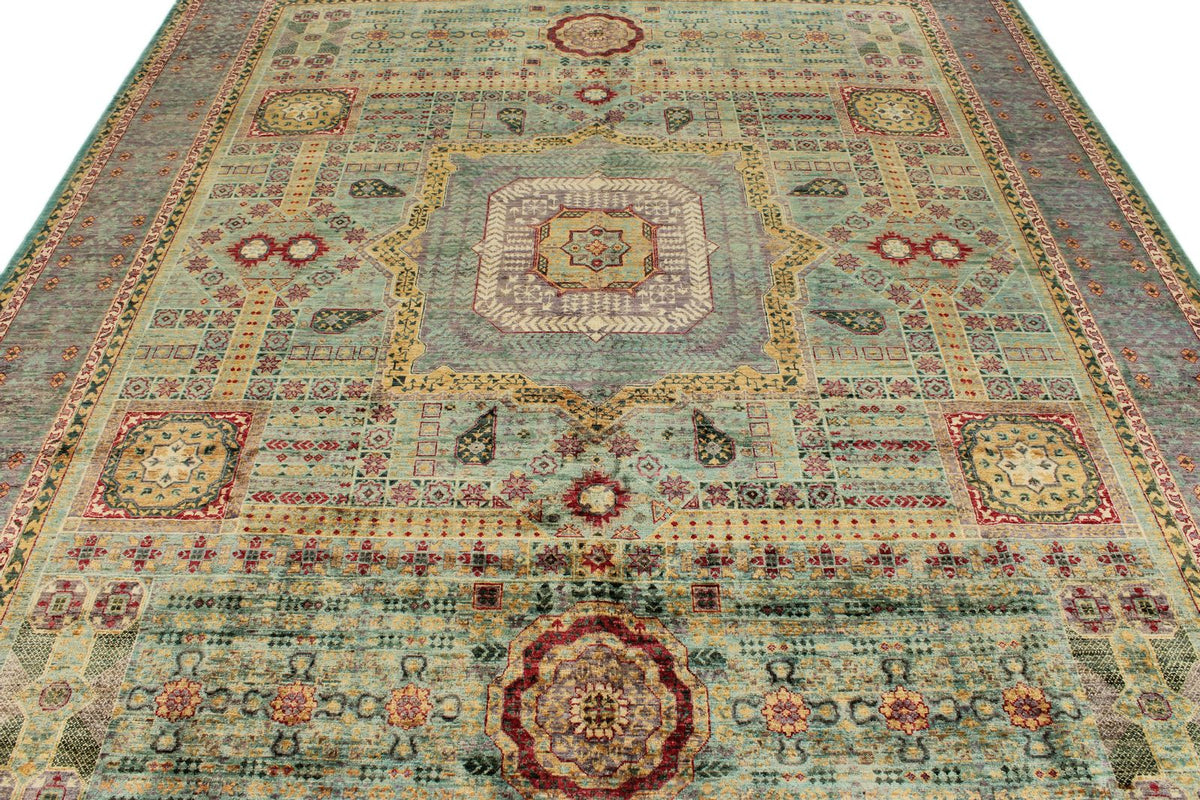 8x10 Green and Purple Turkish Tribal Rug
