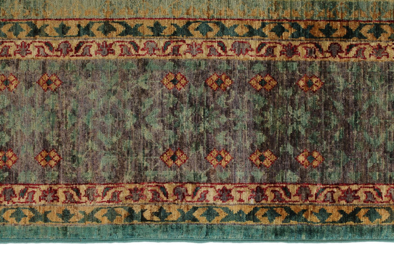 8x10 Green and Purple Turkish Tribal Rug