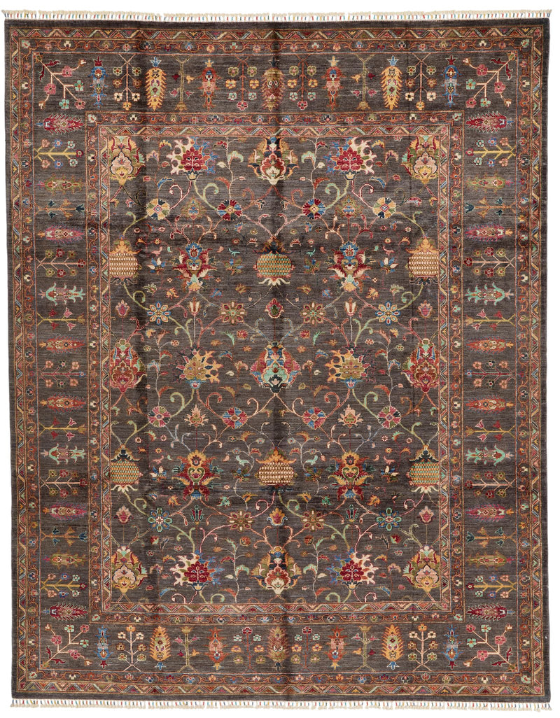 8x11 Gray and Multicolor Turkish Tribal Rug