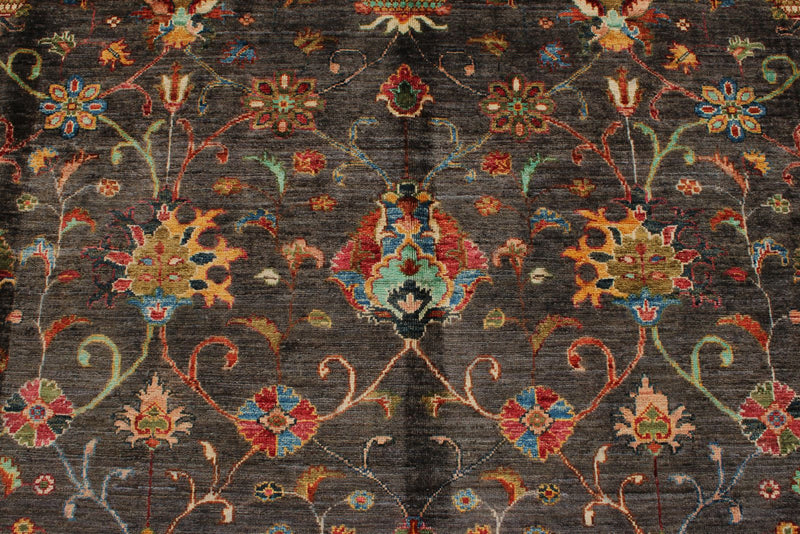 8x11 Gray and Multicolor Turkish Tribal Rug