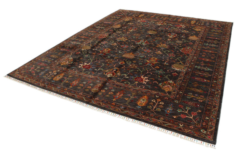 8x11 Gray and Multicolor Turkish Tribal Rug