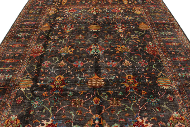 8x11 Gray and Multicolor Turkish Tribal Rug