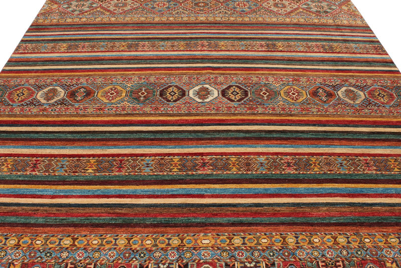 8x10 Multicolor and Red Tribal Rug