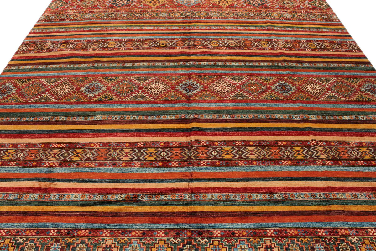 9x12 Multicolor and Red Tribal Rug