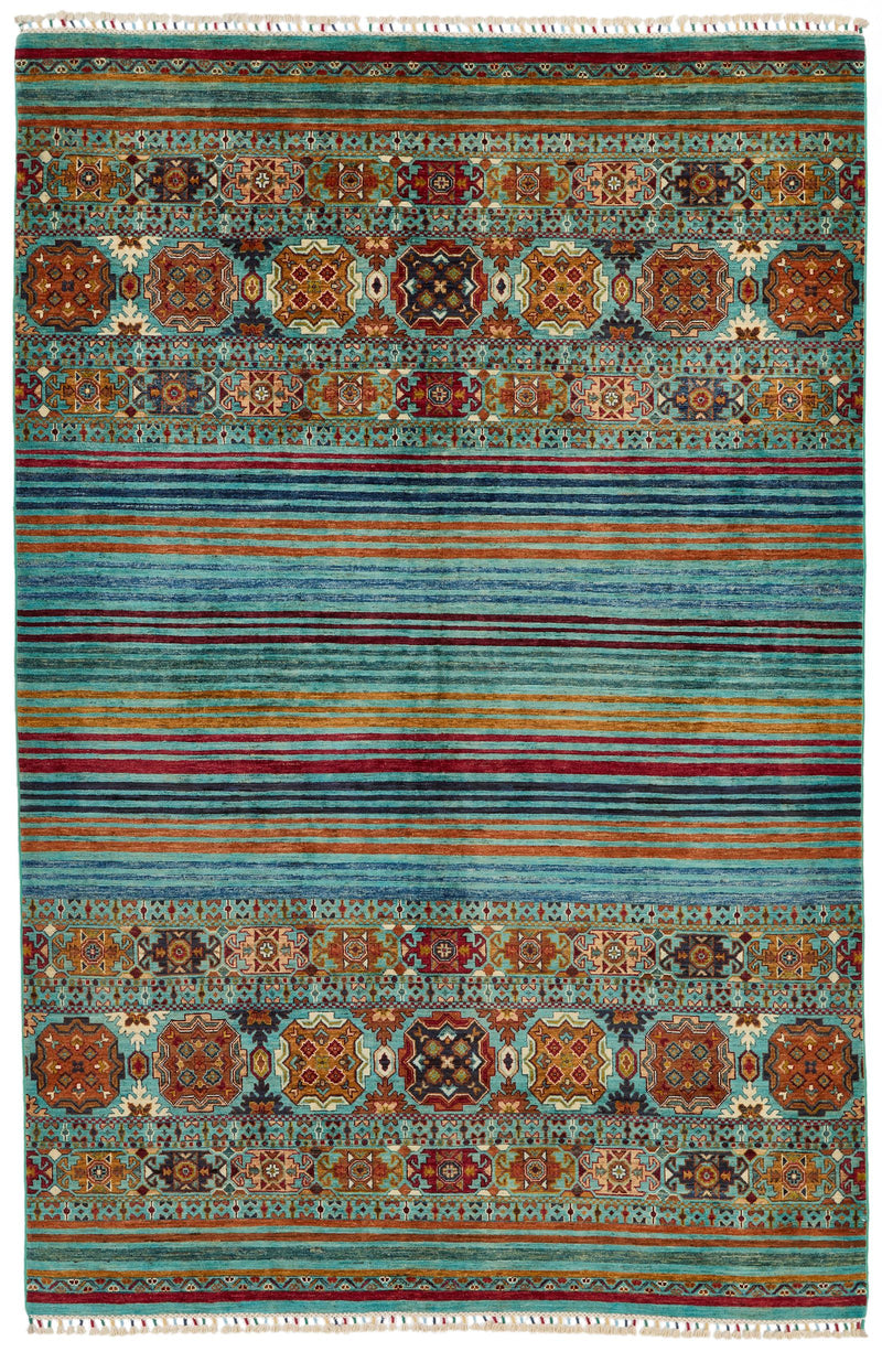 7x10 Blue and Multicolor Tribal Rug