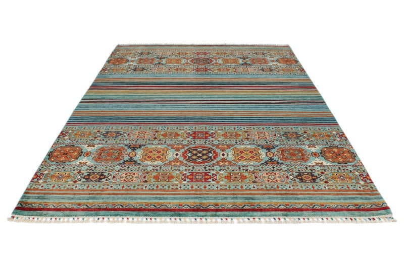 7x10 Blue and Multicolor Tribal Rug