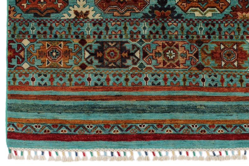 7x10 Blue and Multicolor Tribal Rug