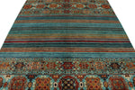 7x10 Blue and Multicolor Tribal Rug