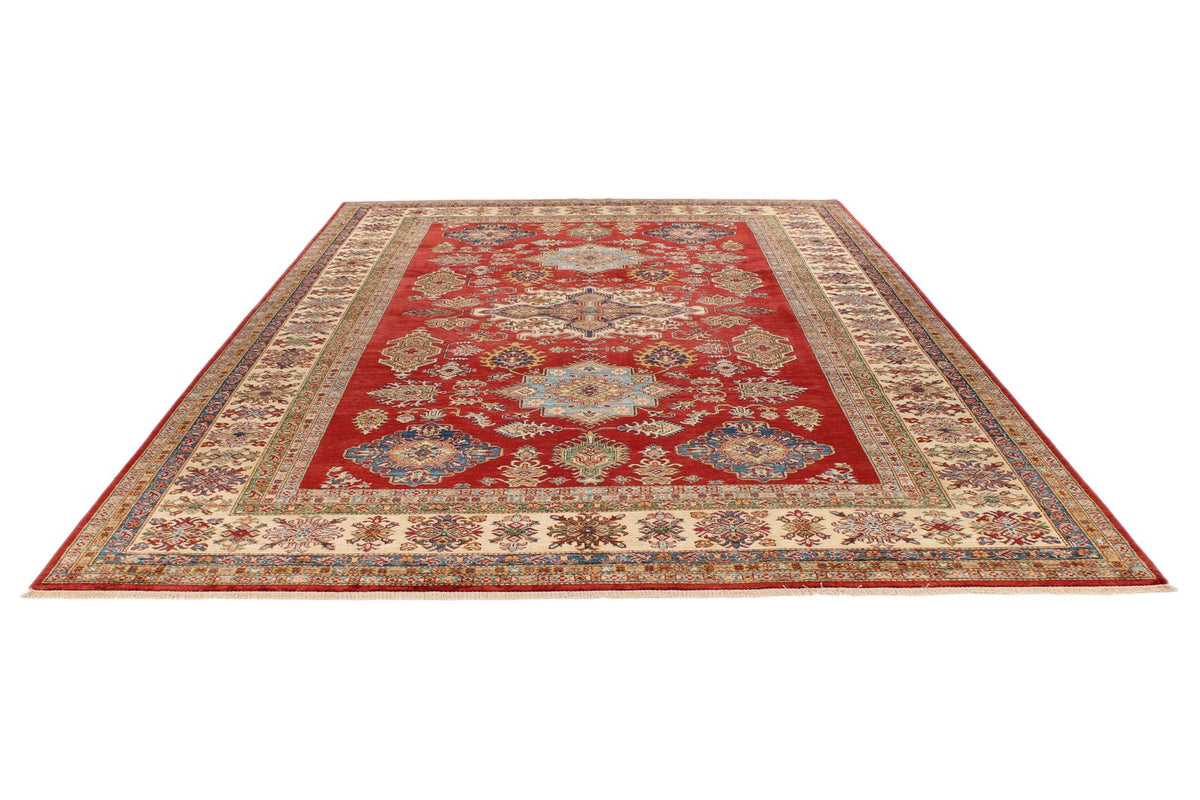 9x12 Red and Ivory Kazak Tribal Rug