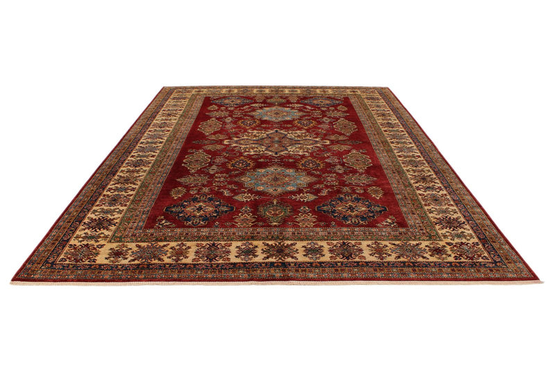 9x12 Red and Ivory Kazak Tribal Rug