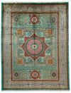 10x13 Green and Gray Turkish Tribal Rug