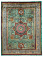 10x13 Green and Gray Turkish Tribal Rug