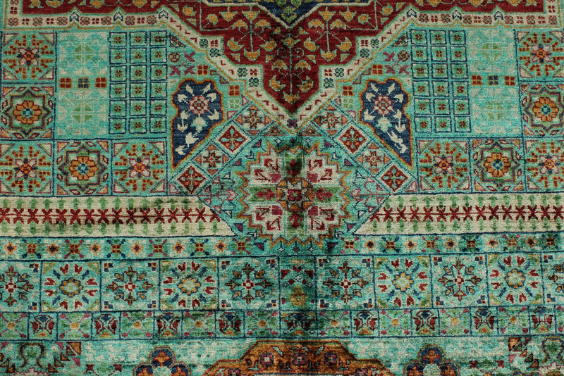 10x13 Green and Gray Turkish Tribal Rug