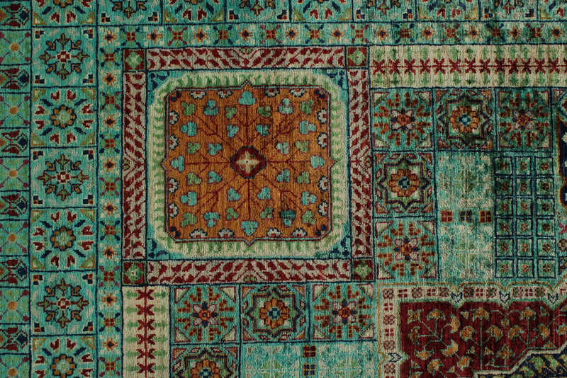 10x13 Green and Gray Turkish Tribal Rug