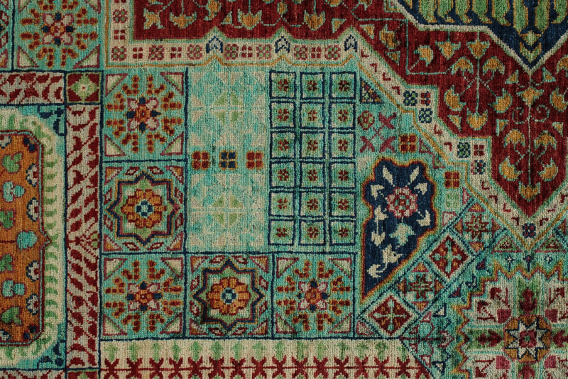 10x13 Green and Gray Turkish Tribal Rug