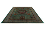 10x13 Green and Gray Turkish Tribal Rug