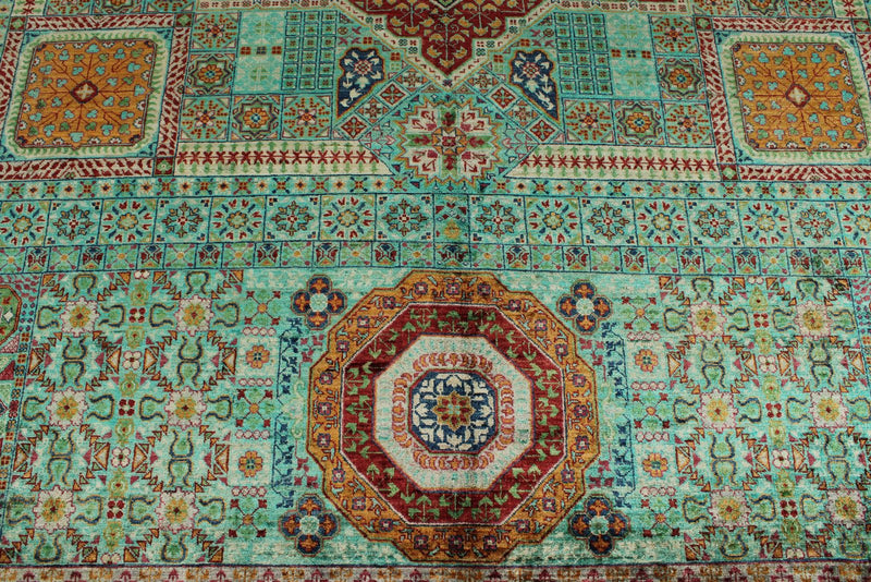 10x13 Green and Gray Turkish Tribal Rug