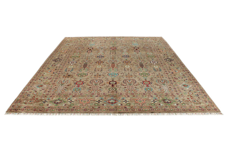 8x11 Brown and Multicolor Turkish Tribal Rug