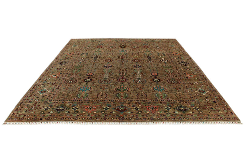 8x11 Brown and Multicolor Turkish Tribal Rug