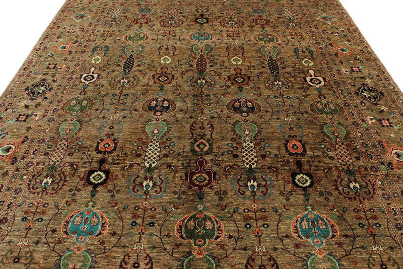 8x11 Brown and Multicolor Turkish Tribal Rug