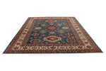 9x11 Blue and Ivory Kazak Tribal Rug