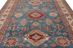 9x11 Blue and Ivory Kazak Tribal Rug