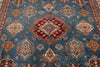 9x11 Blue and Ivory Kazak Tribal Rug