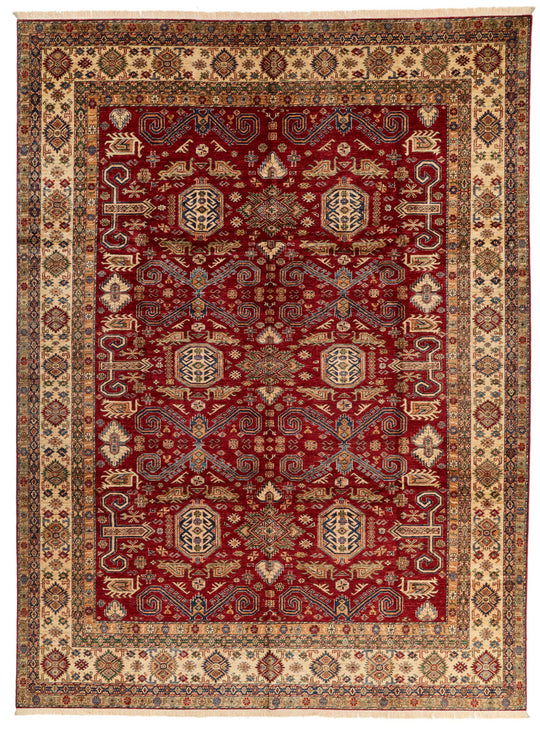 10x13 Red and Ivory Kazak Tribal Rug