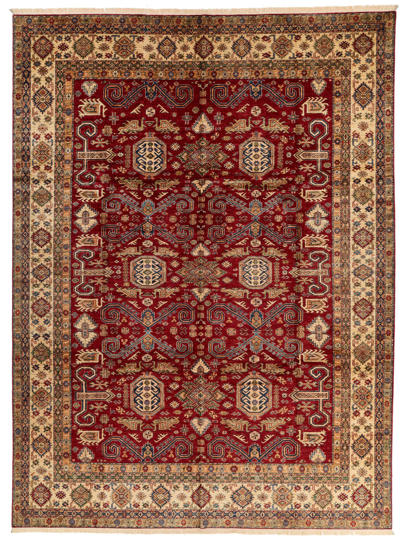 10x13 Red and Ivory Kazak Tribal Rug