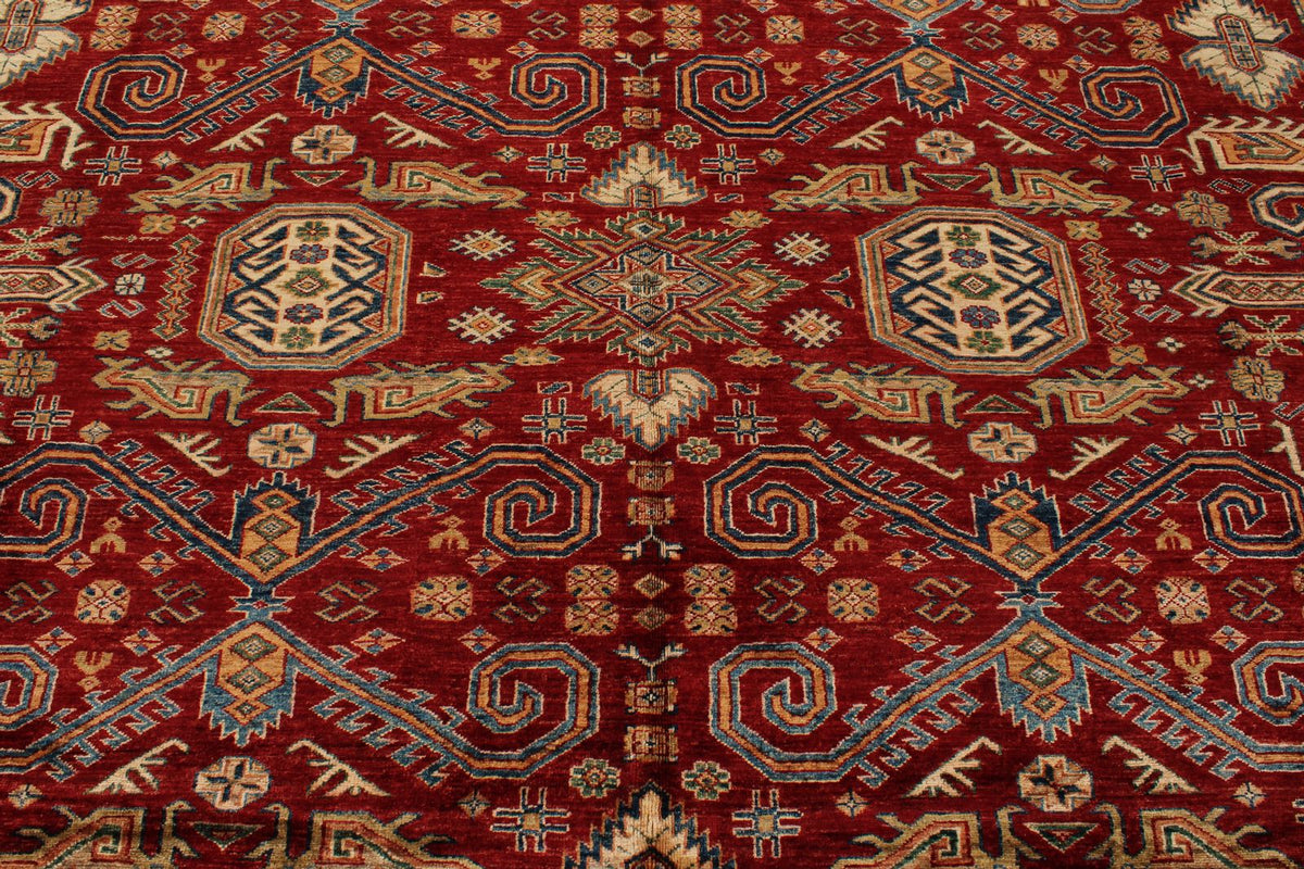 10x13 Red and Ivory Kazak Tribal Rug