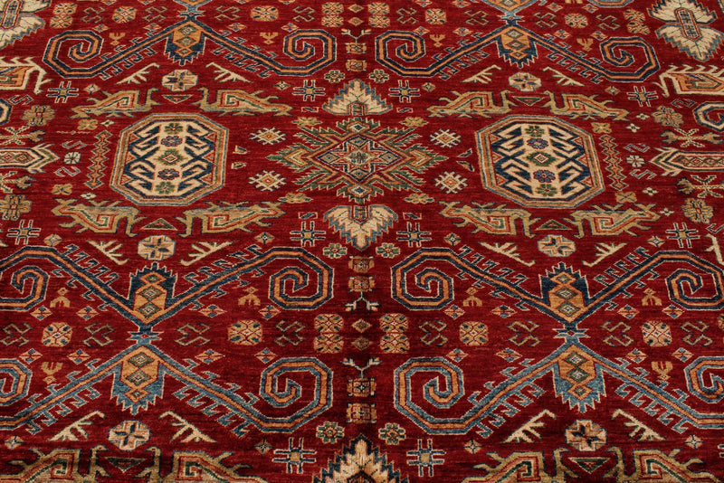 10x13 Red and Ivory Kazak Tribal Rug